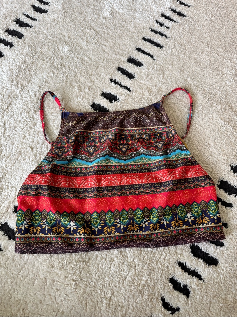 Brazilian Boho Striped Print Bikini Top in Red & Teal
